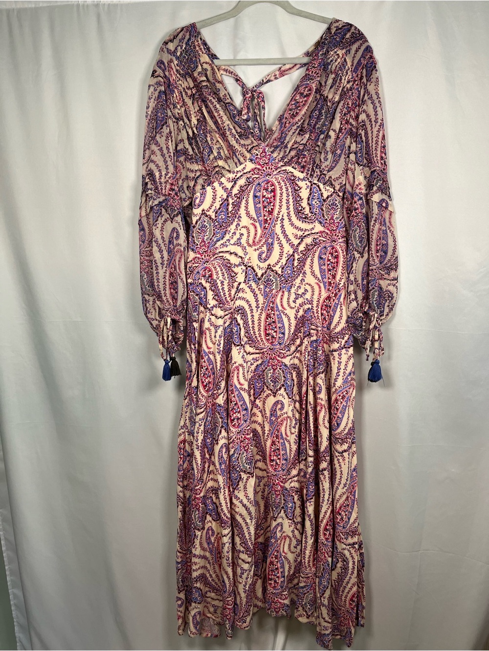 Free people mirage tiered flowy maxi dress paisley print boho tassel sz 4 - Picture 4 of 15